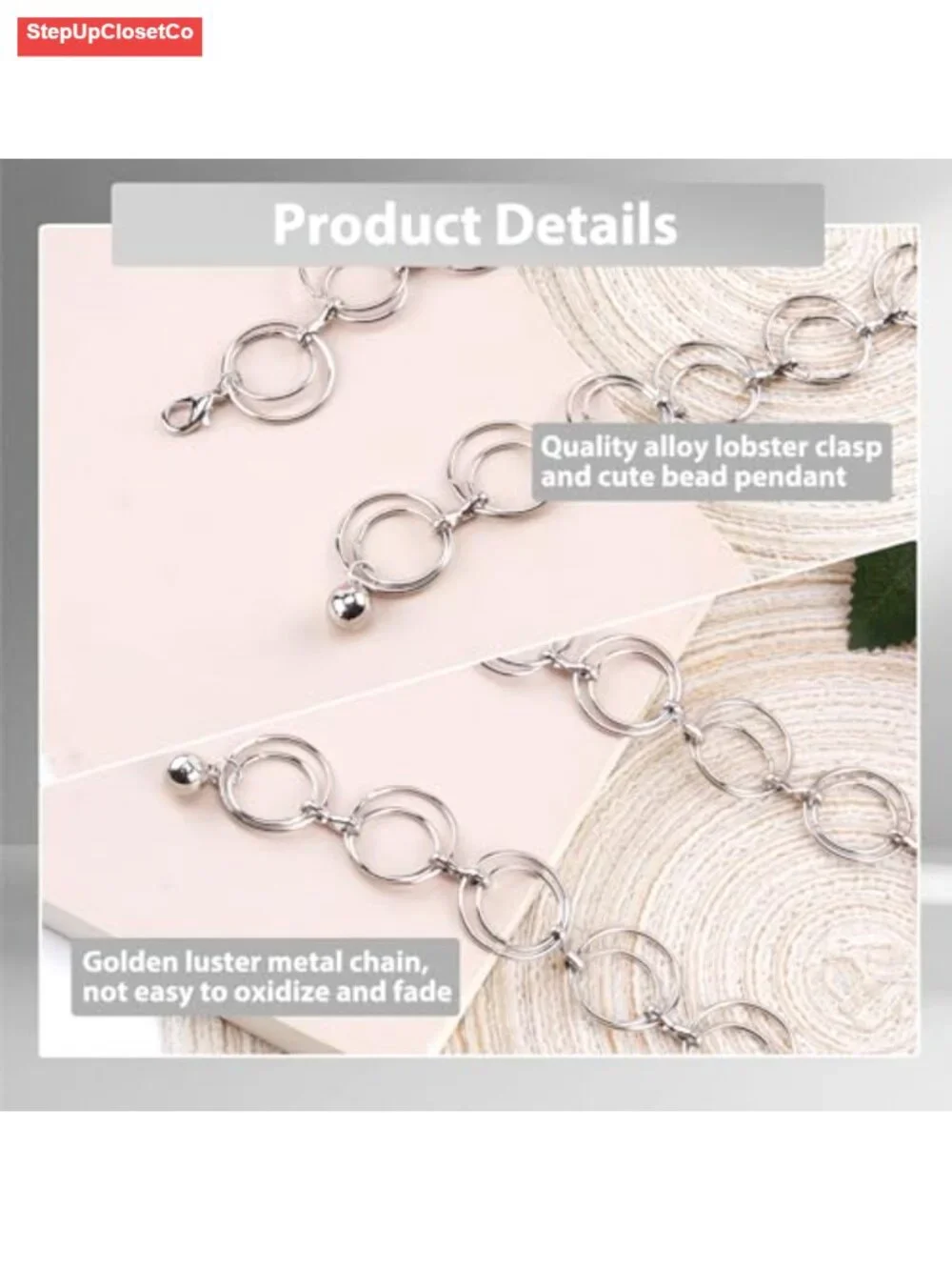 Waist Chain Belt Women Metal O-Ring Adjustable Fashion Body Link Belt for Jeans